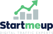 StartMeUp logo featuring a dynamic rising bar graph icon, symbolizing traffic growth and analytics expertise, paired with “StartMeUp” text and “Digital Traffic Experts” tagline