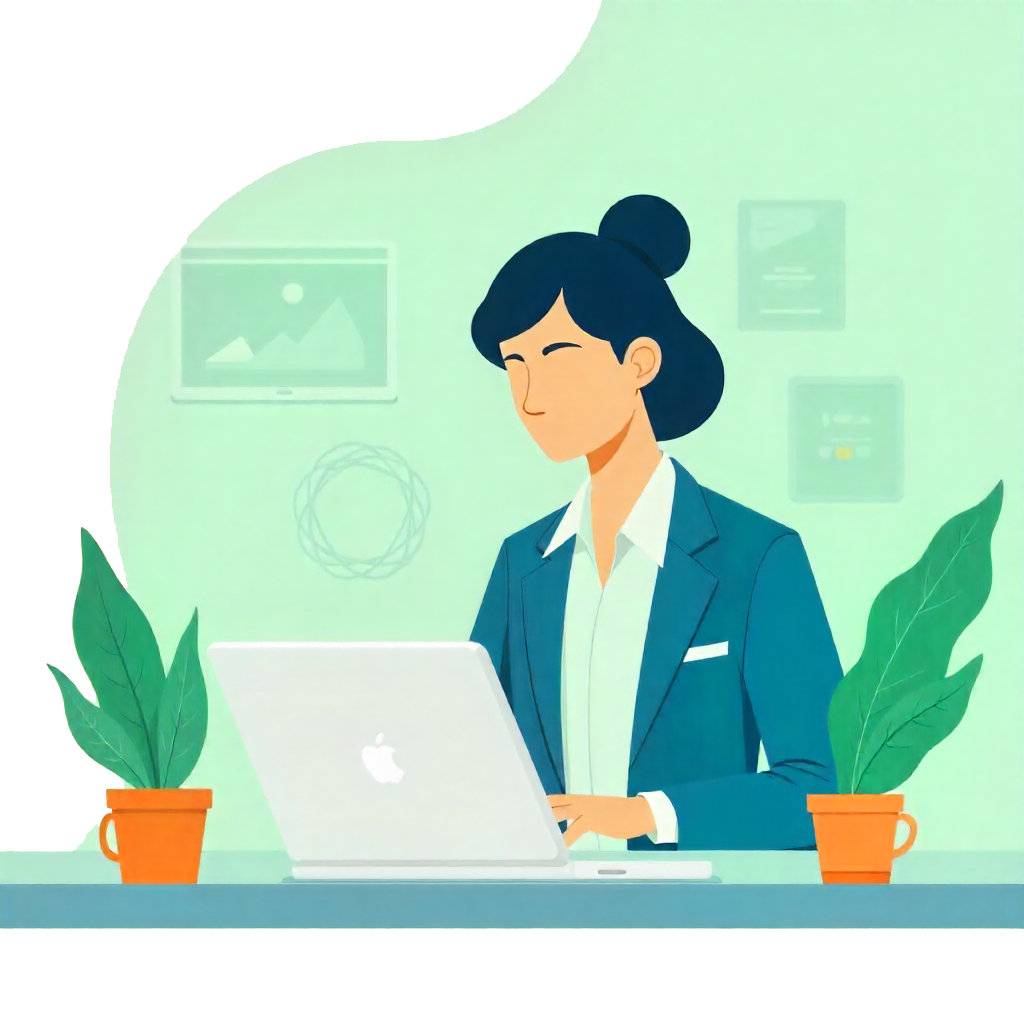 Professional woman working on a laptop, representing StartMeUp’s transparent traffic management and hands-on client support.